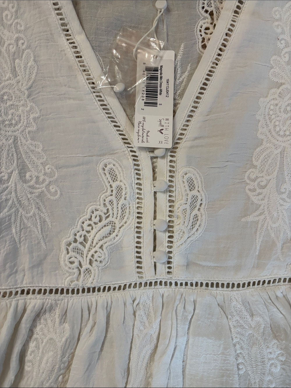 RARE Spell & The Gypsy "Magnolia Mini Dress" in White Sz small - Picture 4 of 6